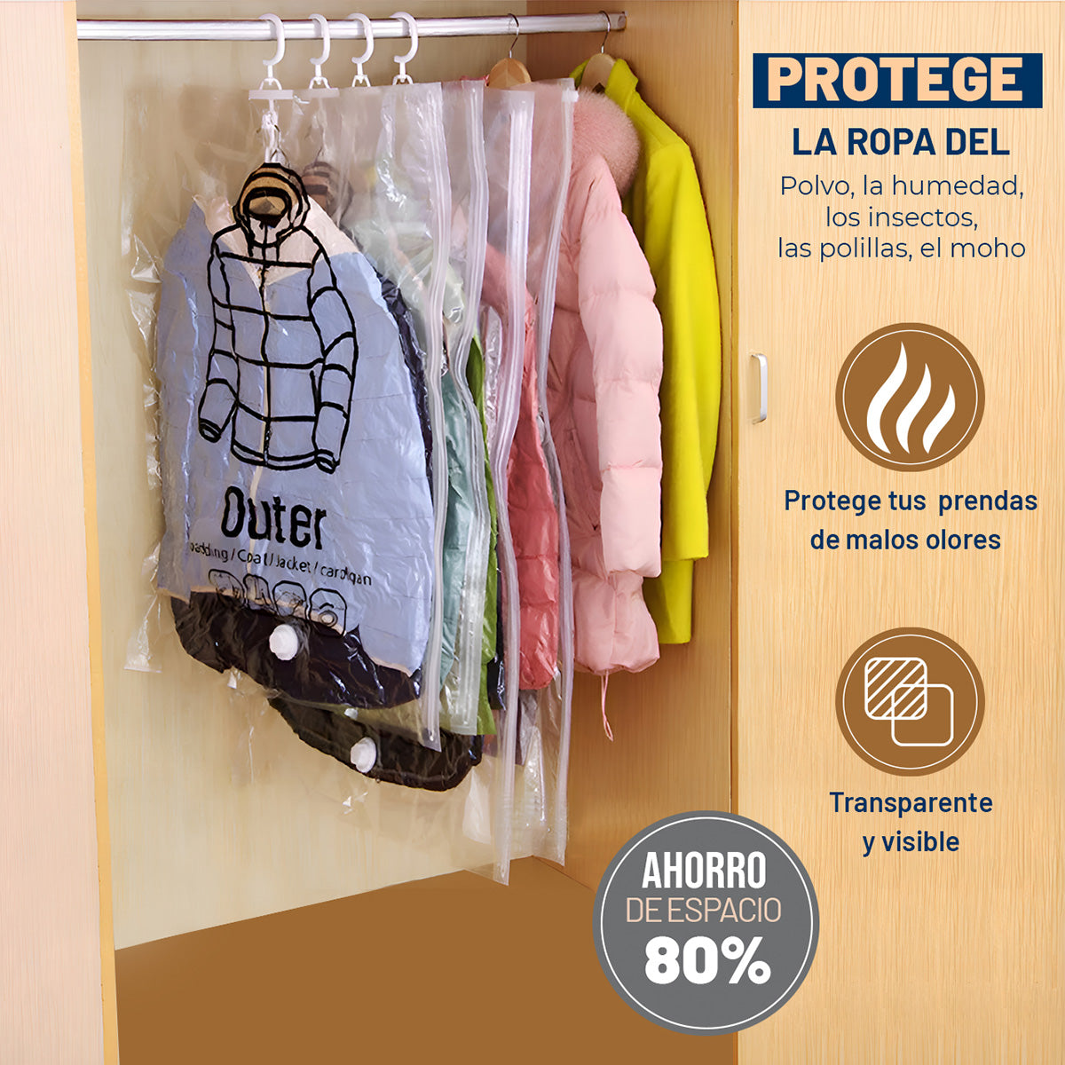 Bolsas Colgantes de Almacenamiento al Vacío - Set de 9 Bolsas con Bomba Eléctrica