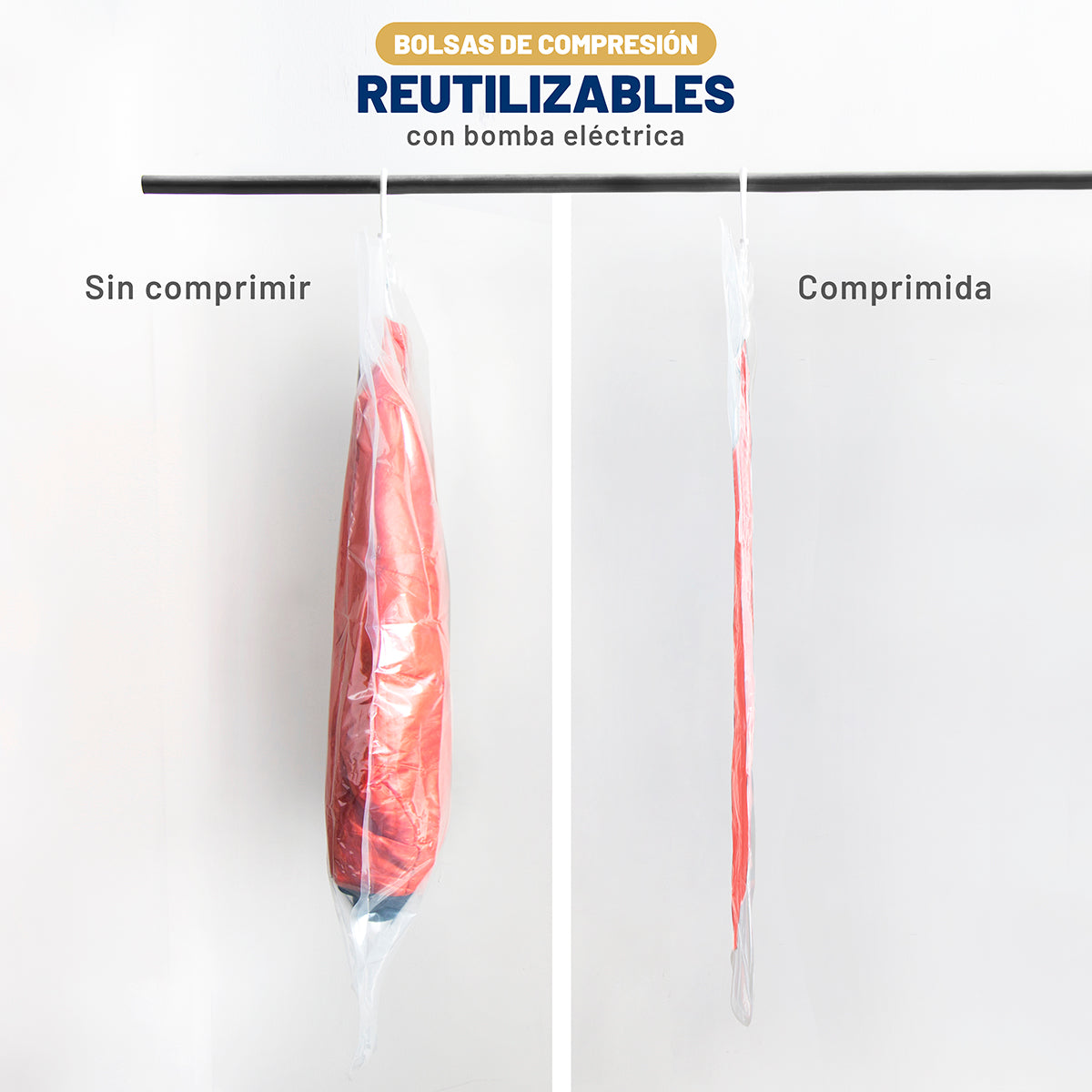 Bolsas Colgantes de Almacenamiento al Vacío - Set de 9 Bolsas con Bomba Eléctrica
