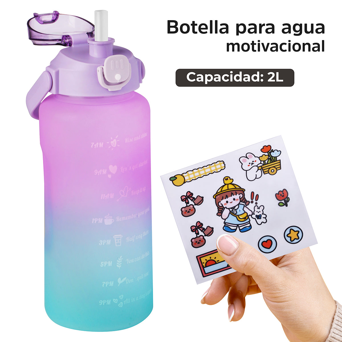 Botella motivacional de agua, capacidad 2 litros