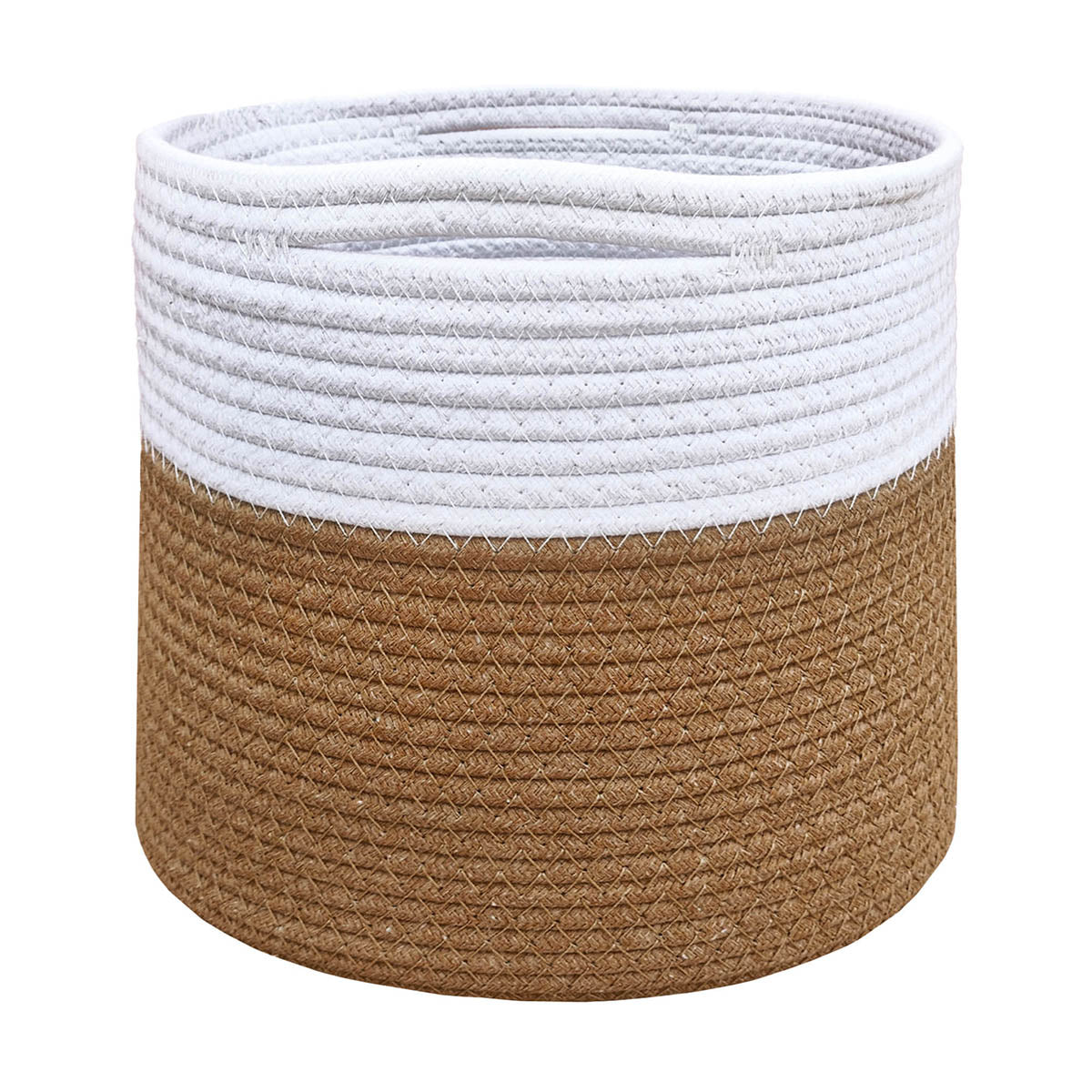 Cesto organizador tejido de algodon y lino bicolor beige con blanco de 20 litros AG Box