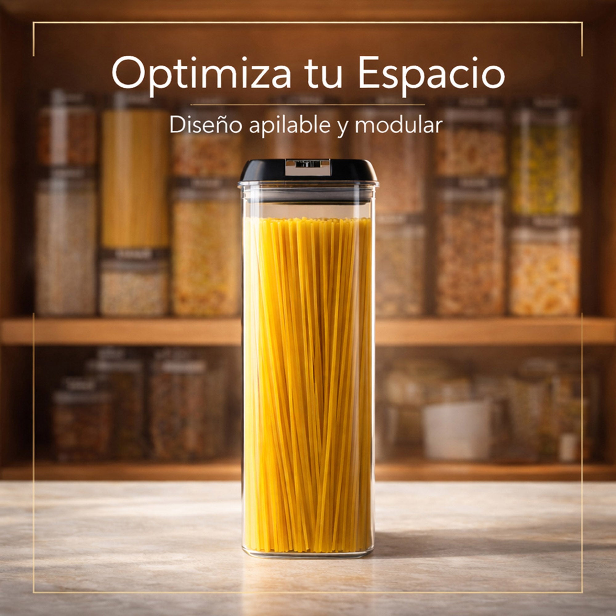 Cocina moderna organizada con el set de 7 contenedores herméticos AG Box en color negro