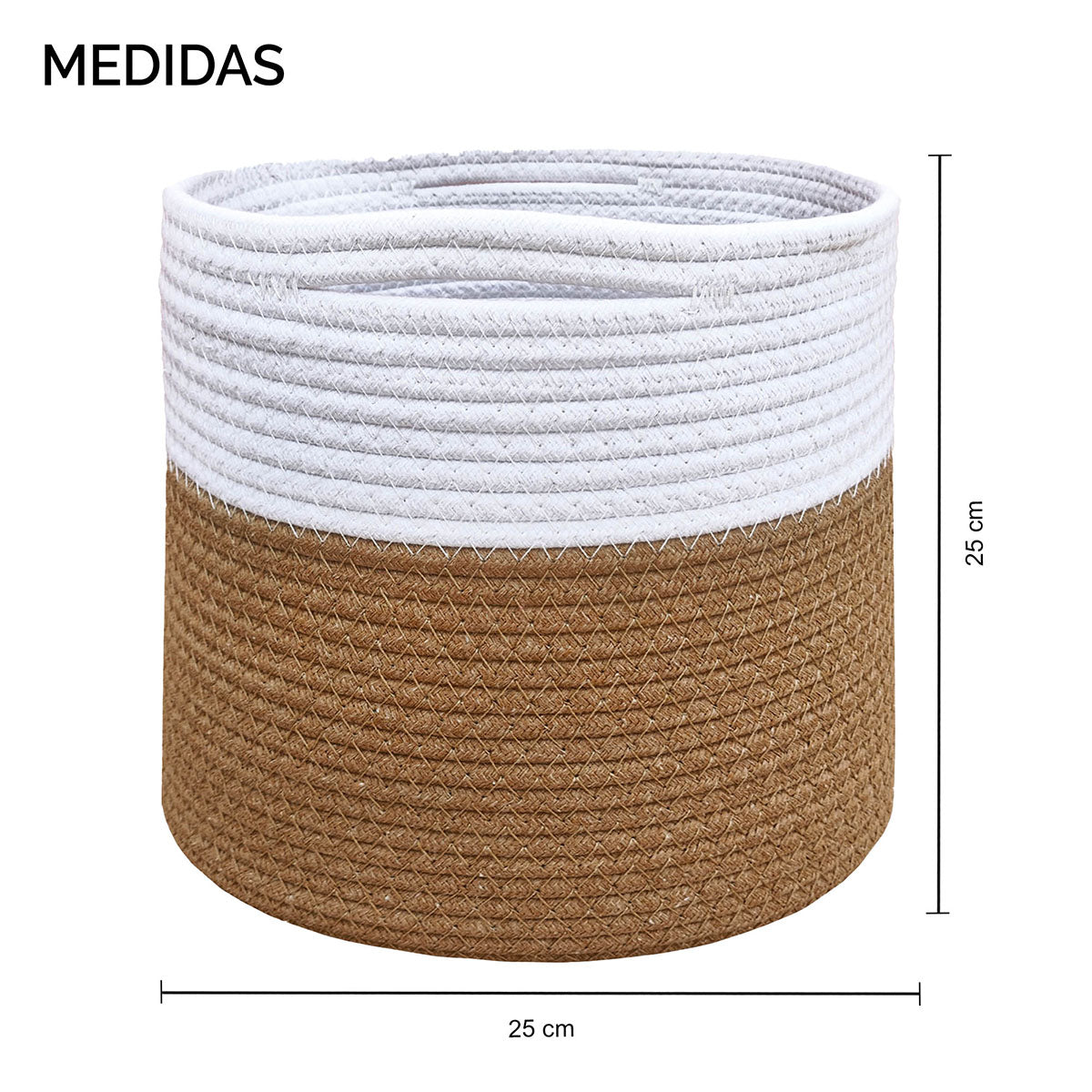 Medidas del cesto tejido de 20 litros 25 x 25 x 25 cm para organizacion de estantes