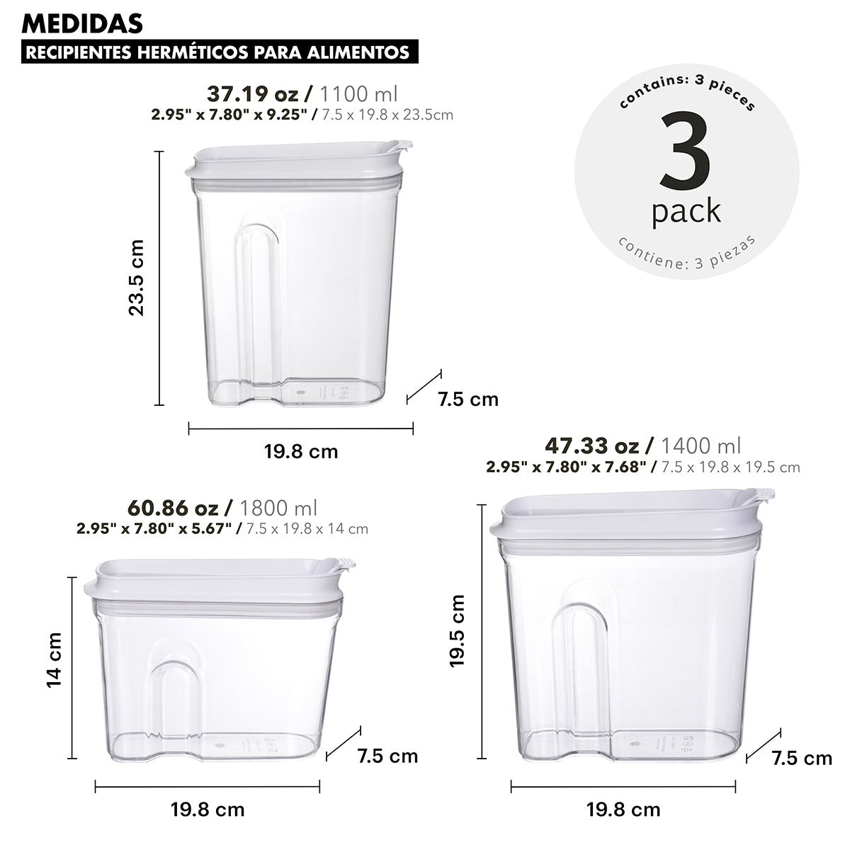 Set of 3 airtight food containers - Small