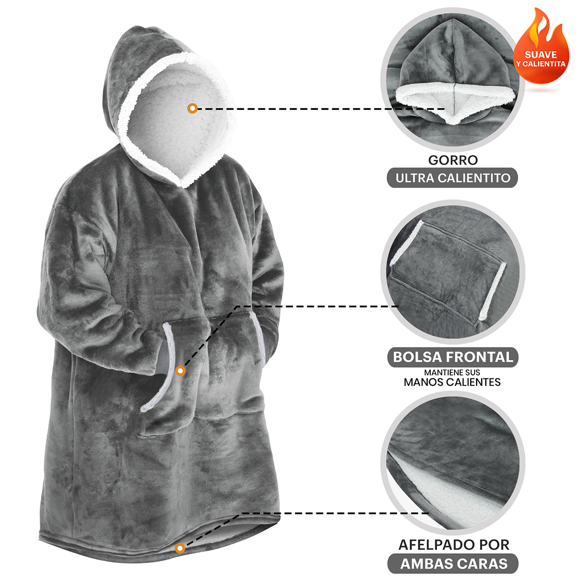 Hoodie cobija gigante unisex GRIS