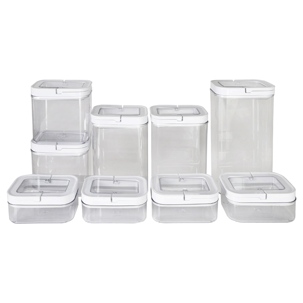 Set completo de 9 contenedores herméticos AG Box con sistema de asa para organización de alacena de lujo