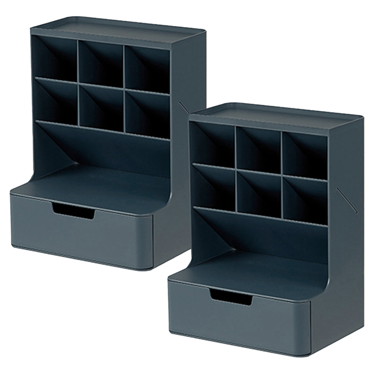 Set de 2 organizadores de escritorio AG Box con diseño de compartimentos cuadrados multinivel en color azul mate