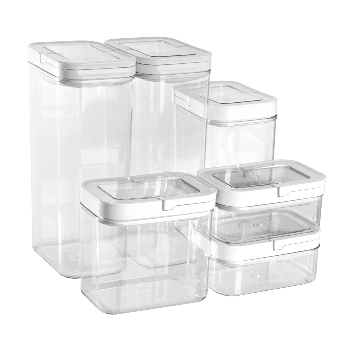 Set de 6 contenedores herméticos AG Box con tapa blanca de asa para organización de cocina profesional