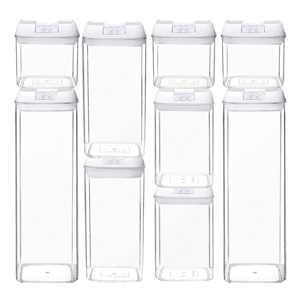 Set de 9 contenedores herméticos cuadrados AG Box con tapa blanca y sistema de bloqueo superior