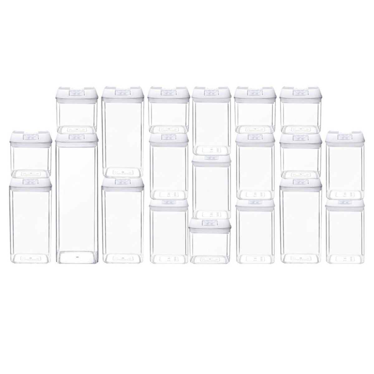 Set master de 20 contenedores herméticos AG Box con diseño cuadrado y tapa blanca para organización profesional de alacena