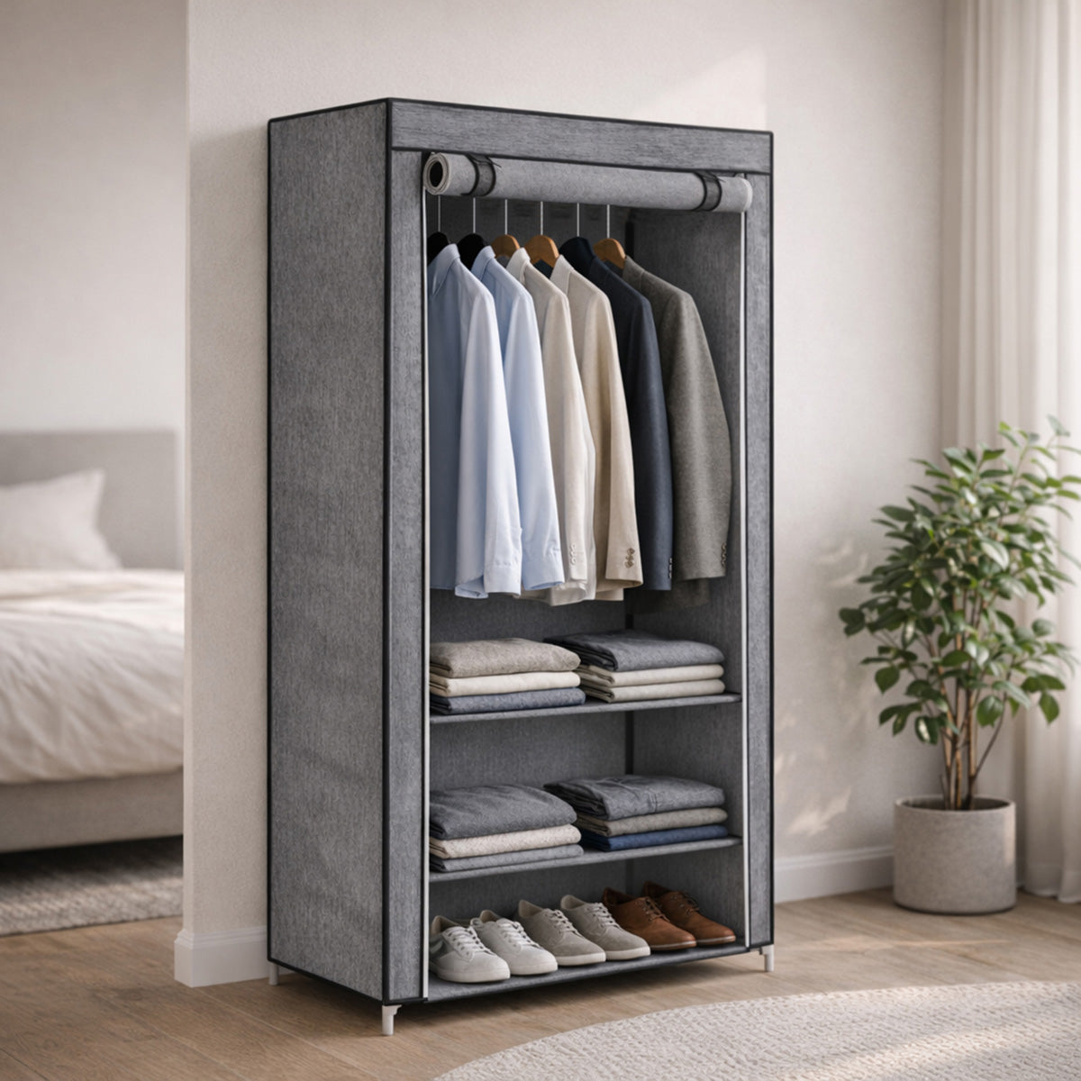 Sistema de estanteria AG Box en entorno operativo organizando calzado y ropa para maximizar el espacio vertical
