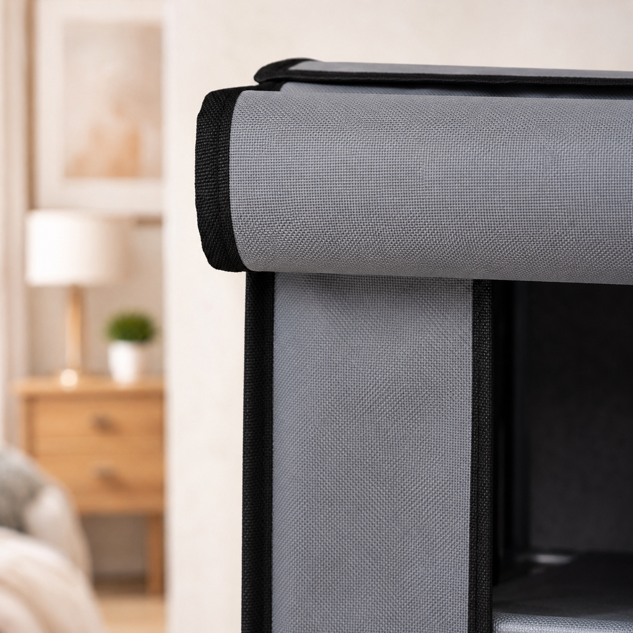 acercamiento al material de tela elegante y resistente de la estantería de ag box