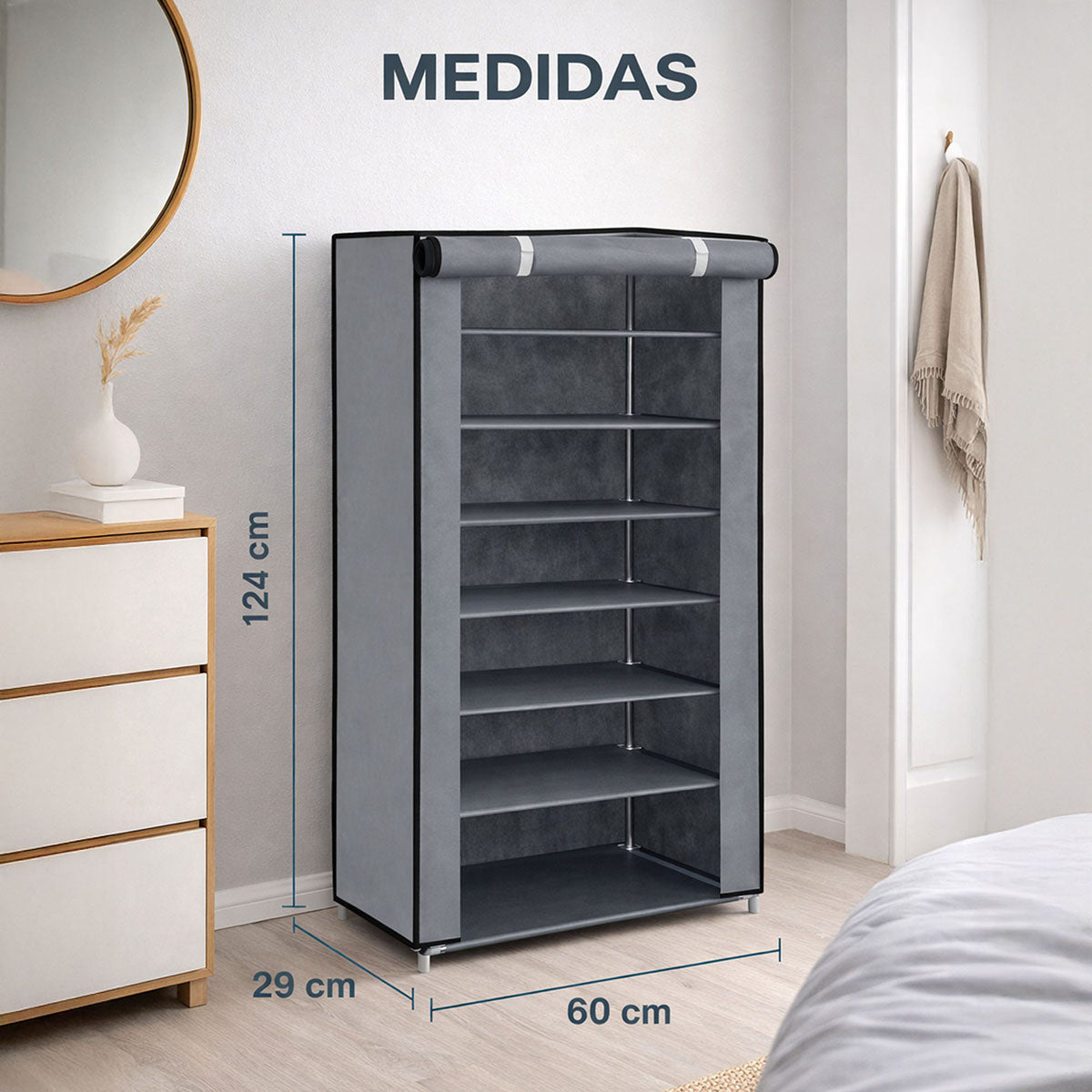 estante para zapatos vertical con diseño slim de 29cm de profundidad para pasillos estrechos