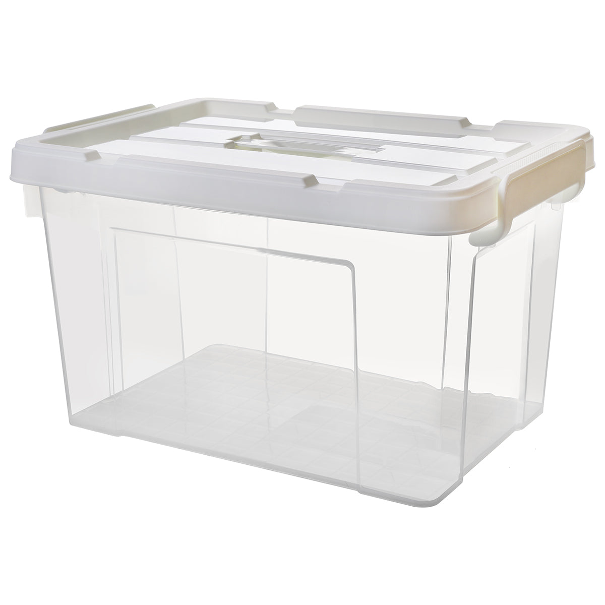 "Caja de almacenamiento con tapa y asas de seguridad Transparente Cap 25 L."