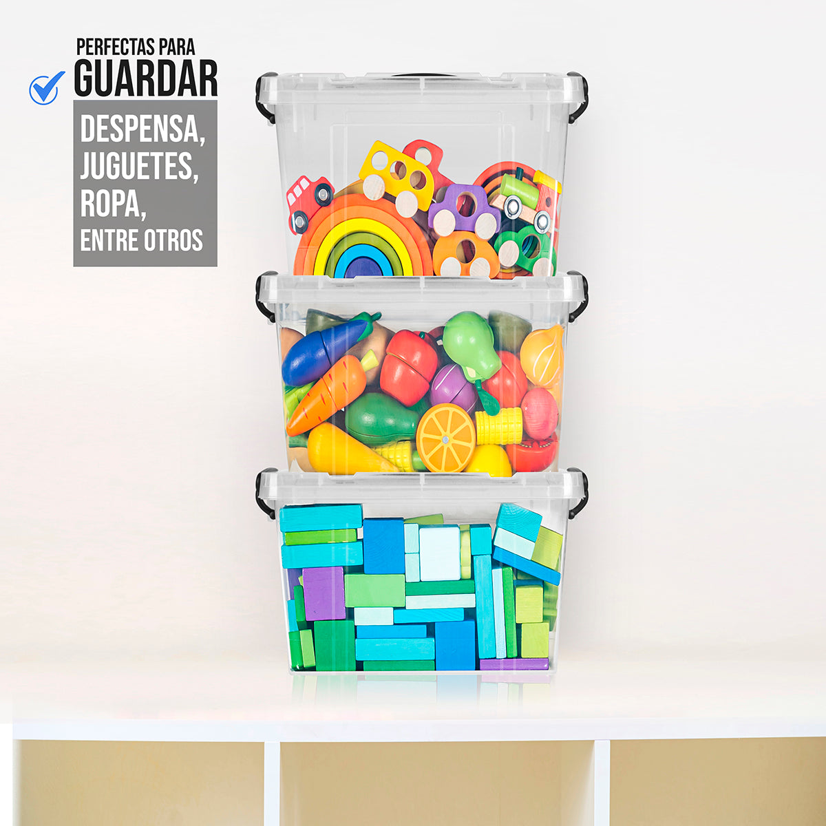 Cajas de almacenamiento, Set de 3 pzas plástico opaco 6 litros