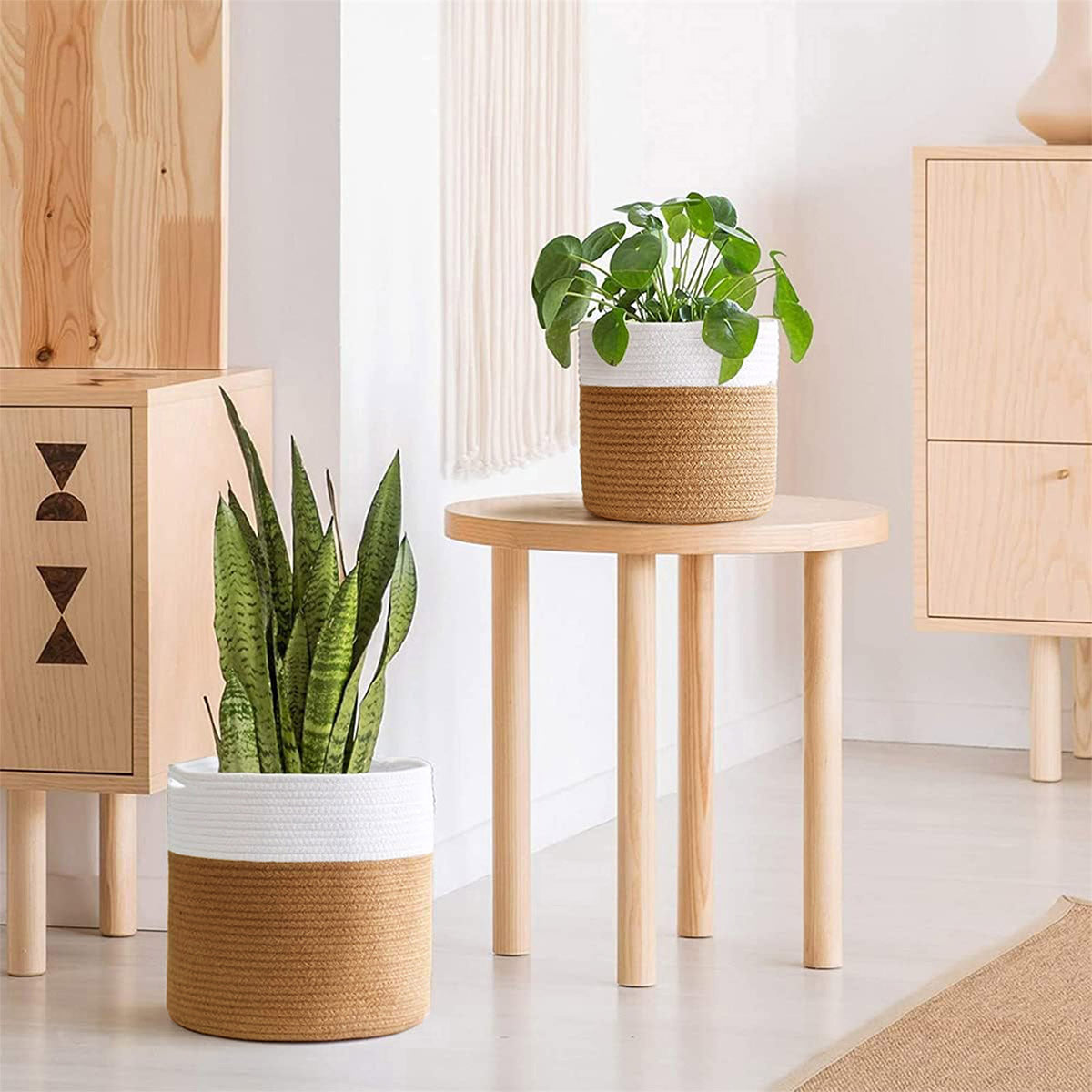 KIT DE CESTOS PARA ALMACENAMIENTO DE YUTE (1 DE 20lt y 1 DE 28lt)