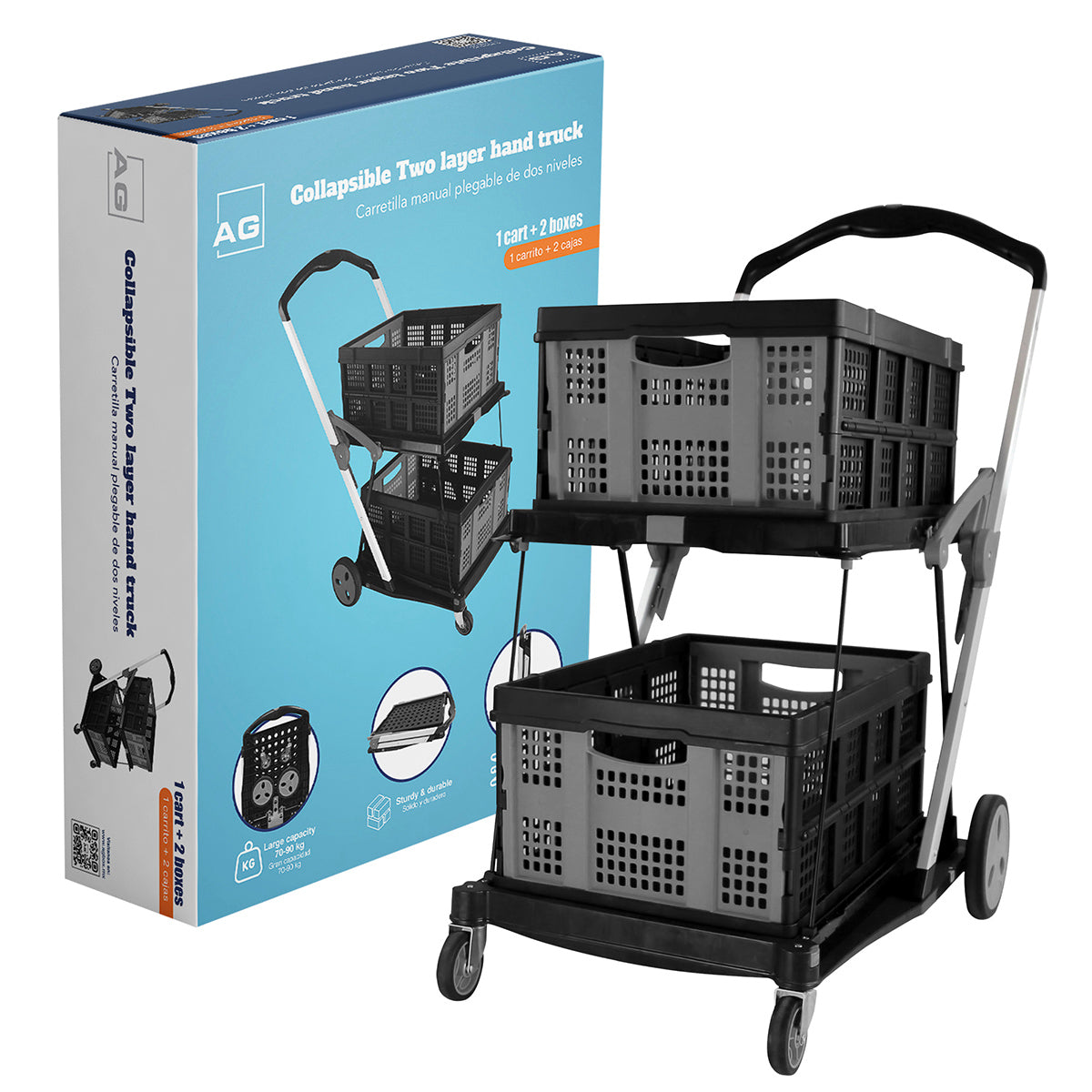 Carro de compras Multiusos Plegable 2 niveles AGBOX