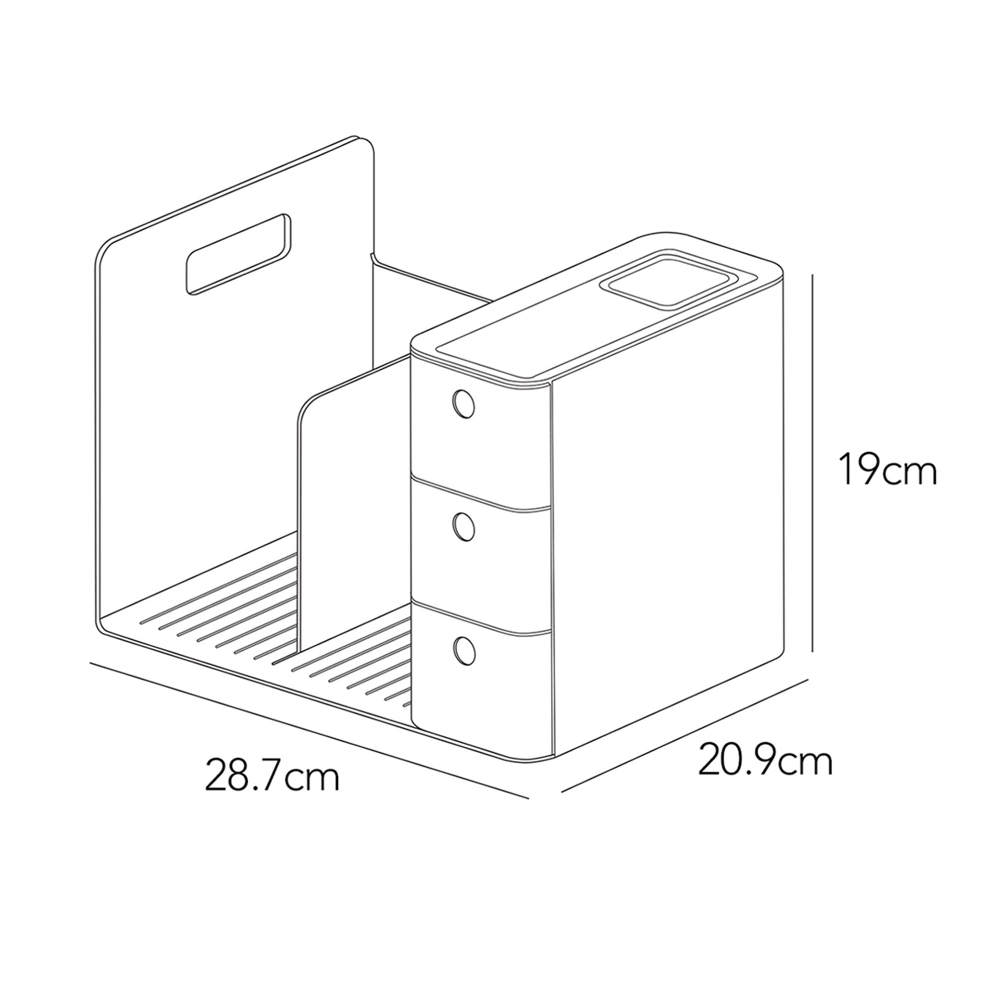 Dimensiones de la Box Desk de 28.7 cm para una organizacion de escritorio optimizada