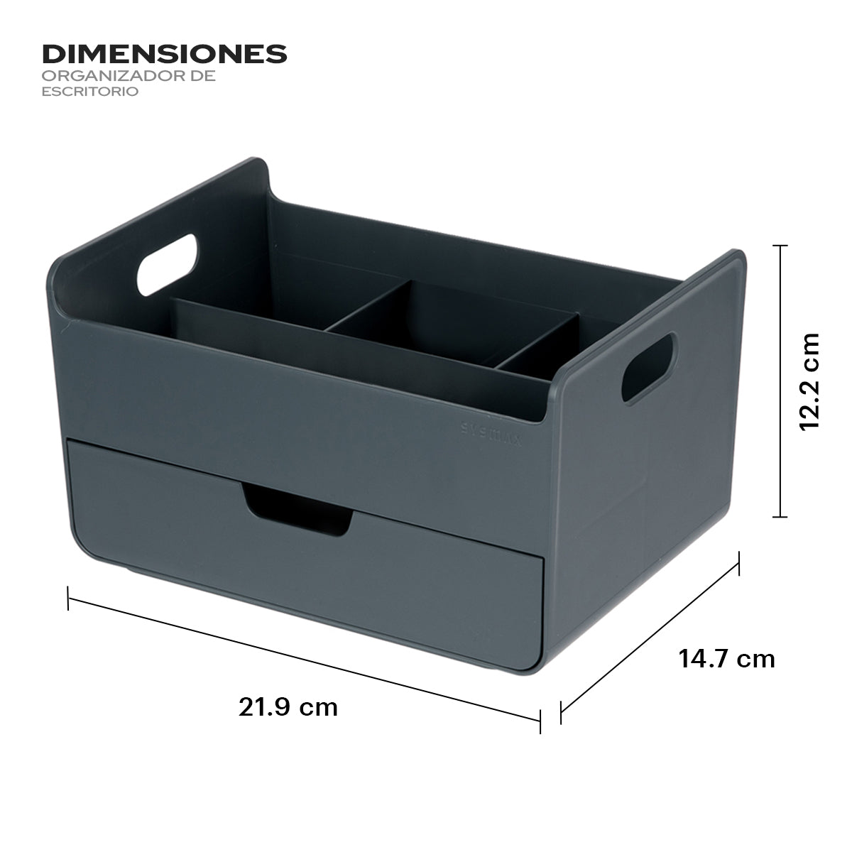 Especificaciones tecnicas: 21.9 cm de ancho y 12.2 cm de alto, dimensiones diseñadas para optimizar escritorios modulares