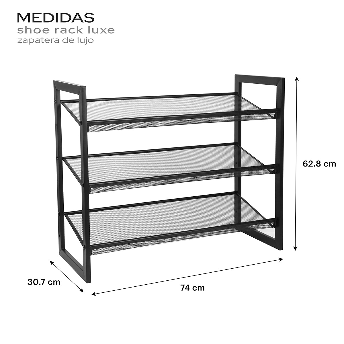 Especificaciones tecnicas de dimensiones del organizador de calzado de 3 niveles para optimizacion de areas de trabajo