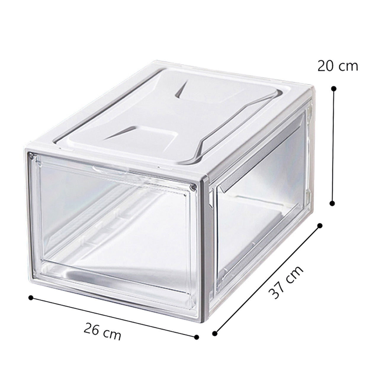 Guia de medidas de la zapatera Alexa Box 26x20x37 cm ideal para closets modernos