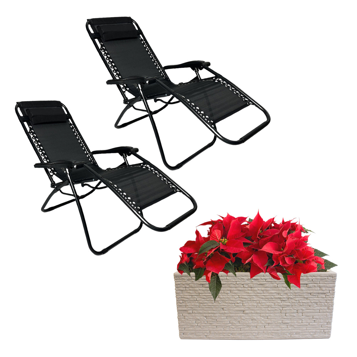 Silla camastro reclinable para jardín set de 2 piezas AG BOX y maceta ecofriendly STRATA