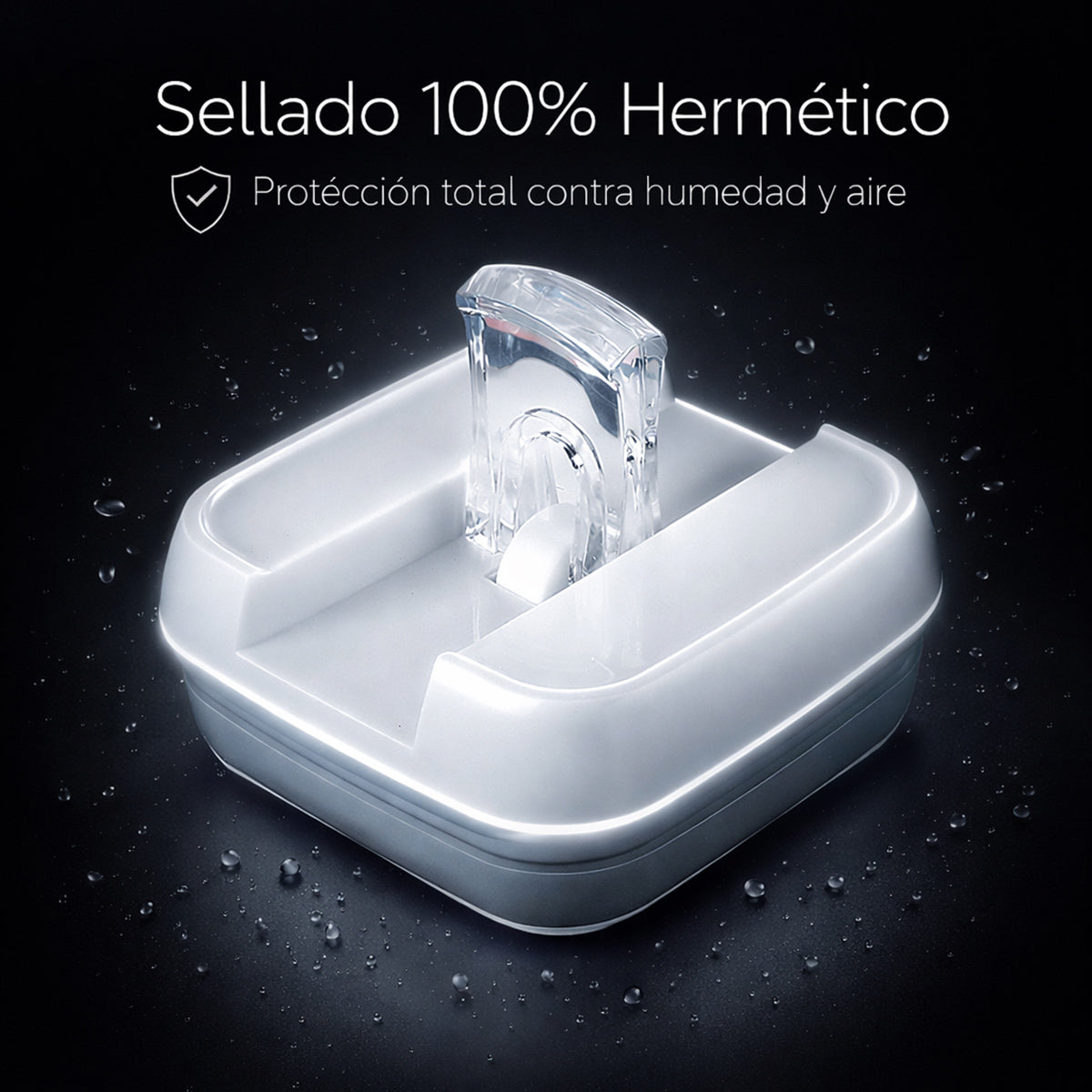 Primer plano del mecanismo de bloqueo de la tapa blanca que asegura un sellado hermético al vacío