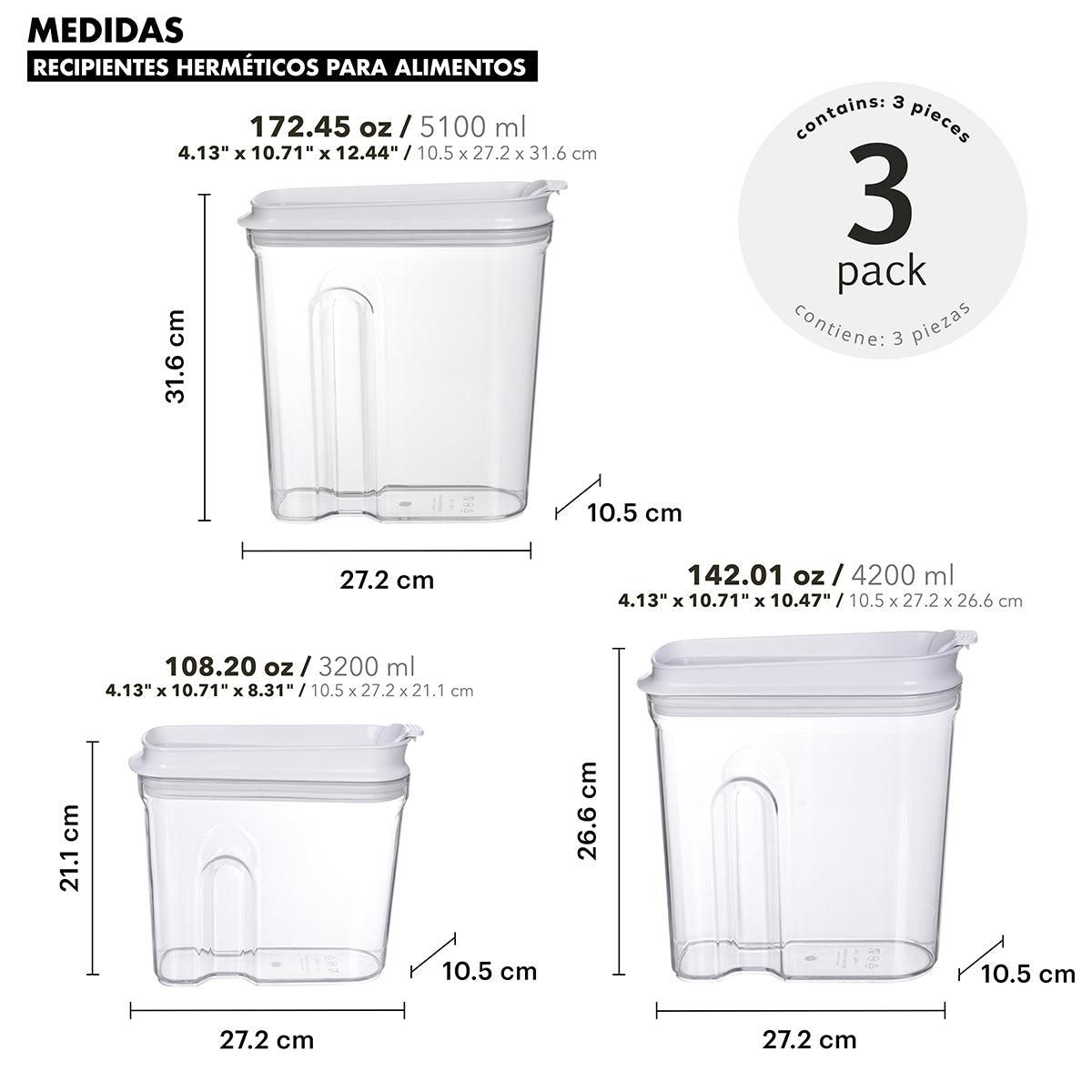 Set de 3 Contenedores herméticos para alimentos - Grande