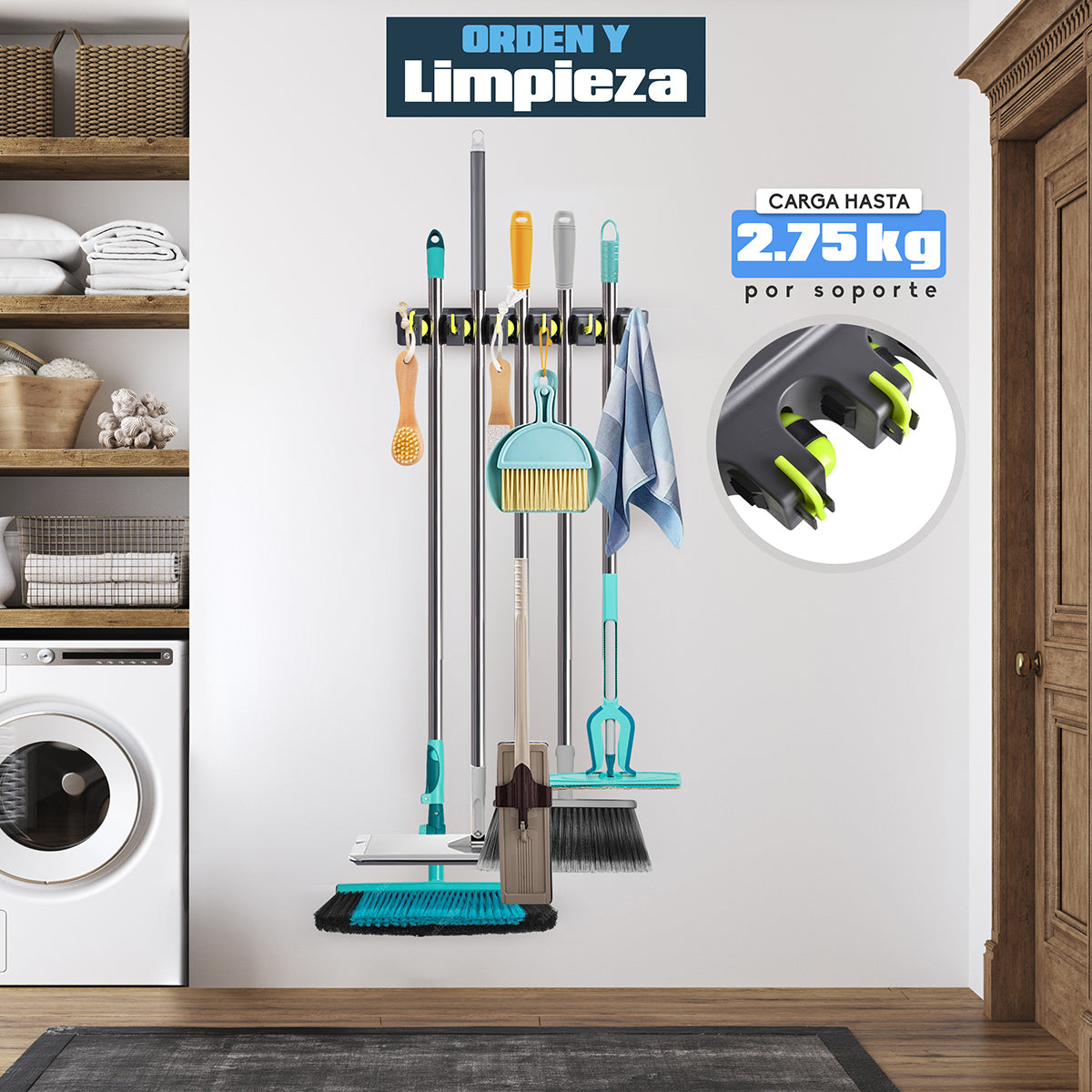 Organizador de escobas y trapeadores multifuncional Agbox