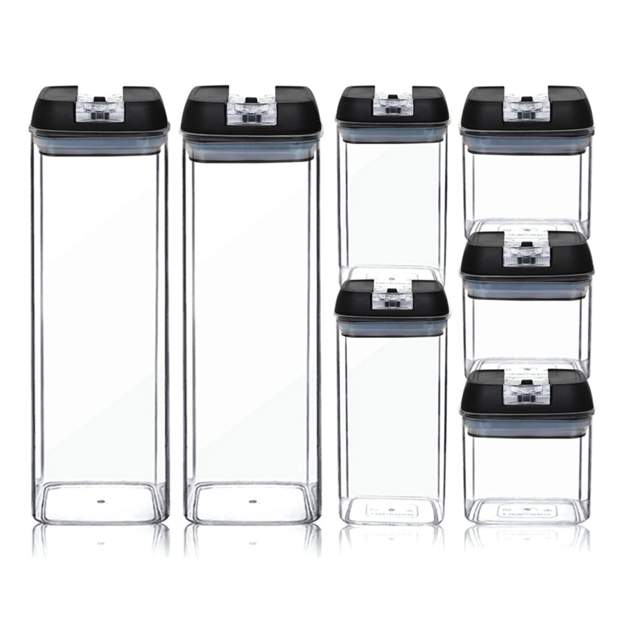 Set de 7 contenedores herméticos AG Box con tapa negra para organización de cocina profesional