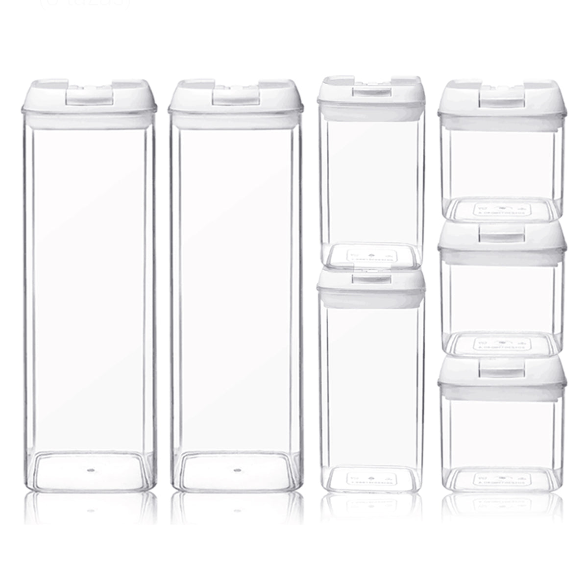 Set de 7 contenedores hermeticos AG Box con tapa blanca para organizacion de cocina profesional