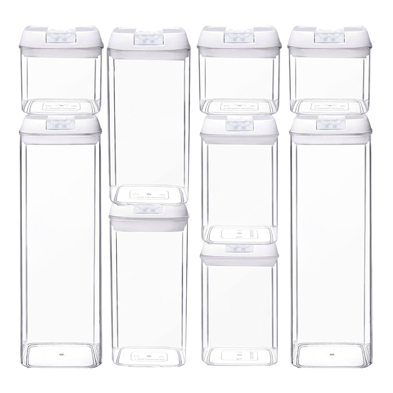 Set de 9 contenedores herméticos redondos con tapas blancas y cuerpo transparente de AG Box