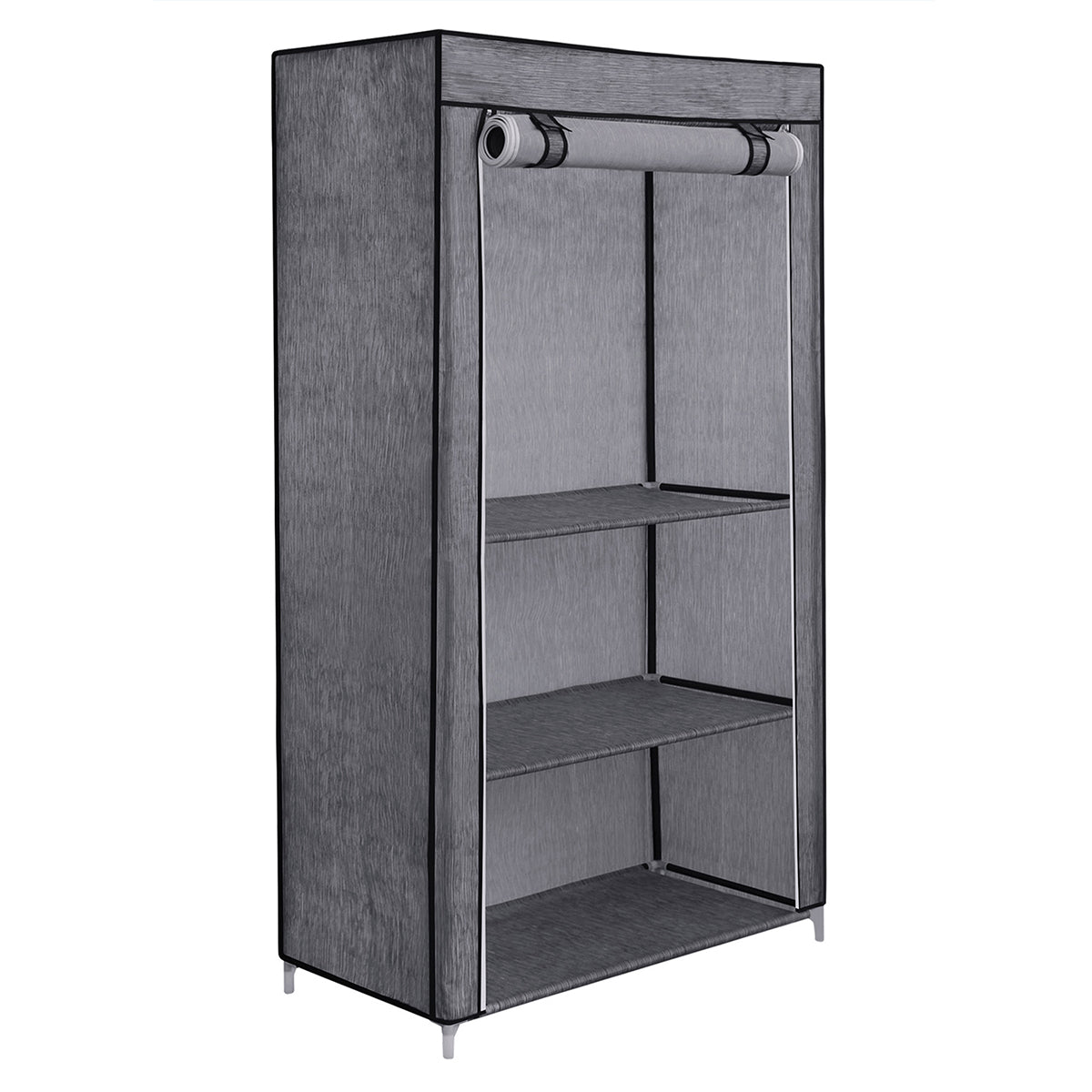 Unidad de almacenamiento modular AG Box de 3 niveles con chasis de acero y repisas textiles grises sobre fondo blanco