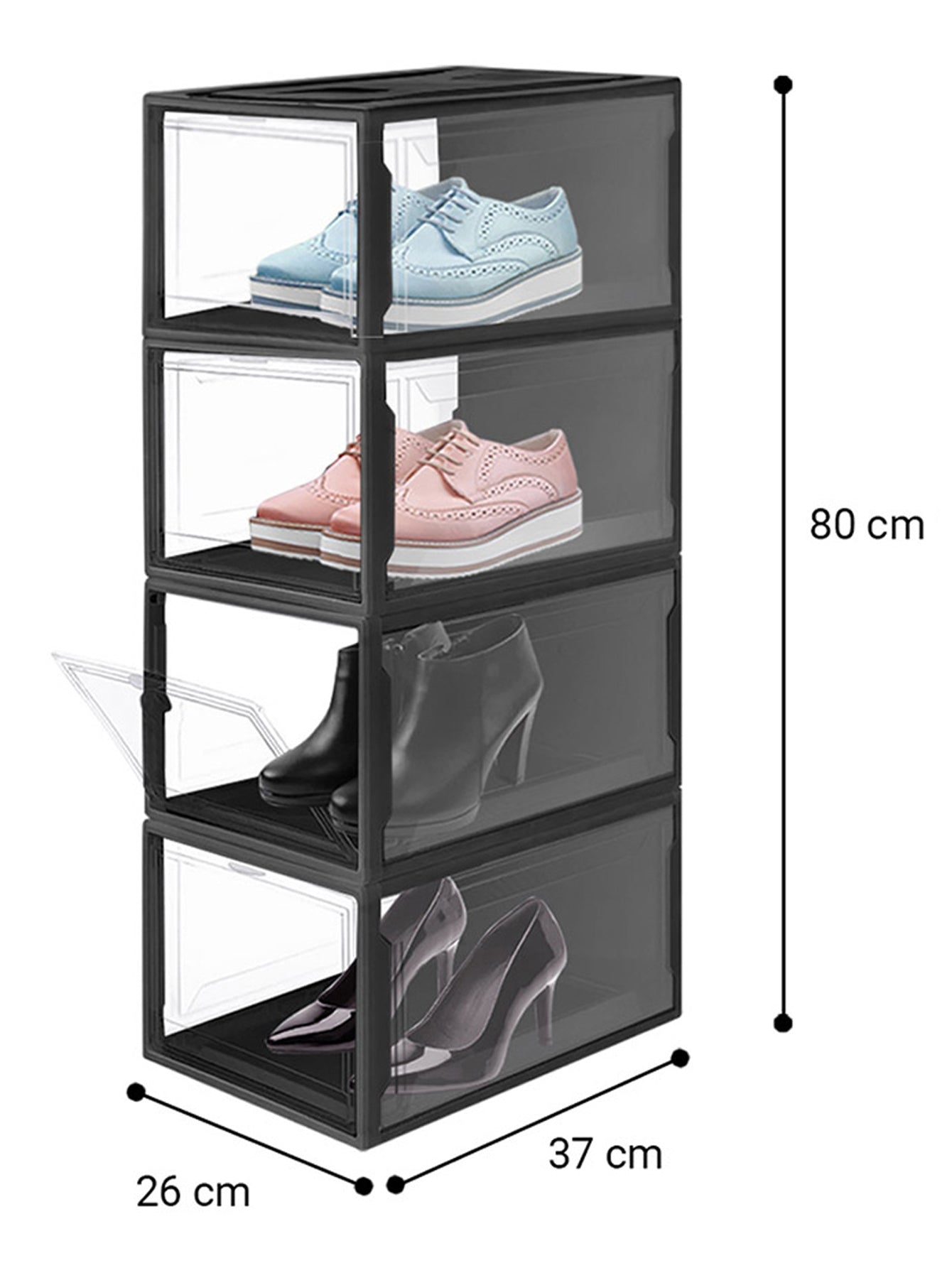 Sneakers box premium zapatera Alexa negro set de 4 piezas.