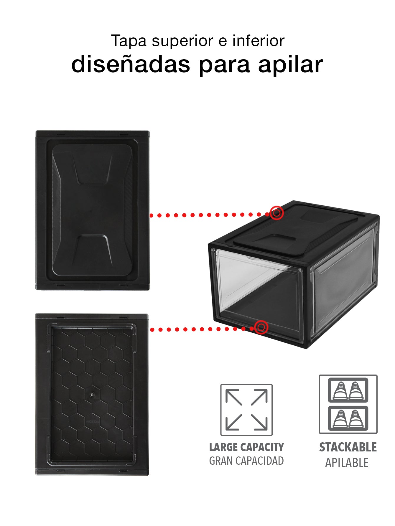 Sneakers box premium zapatera Alexa negro set de 4 piezas.