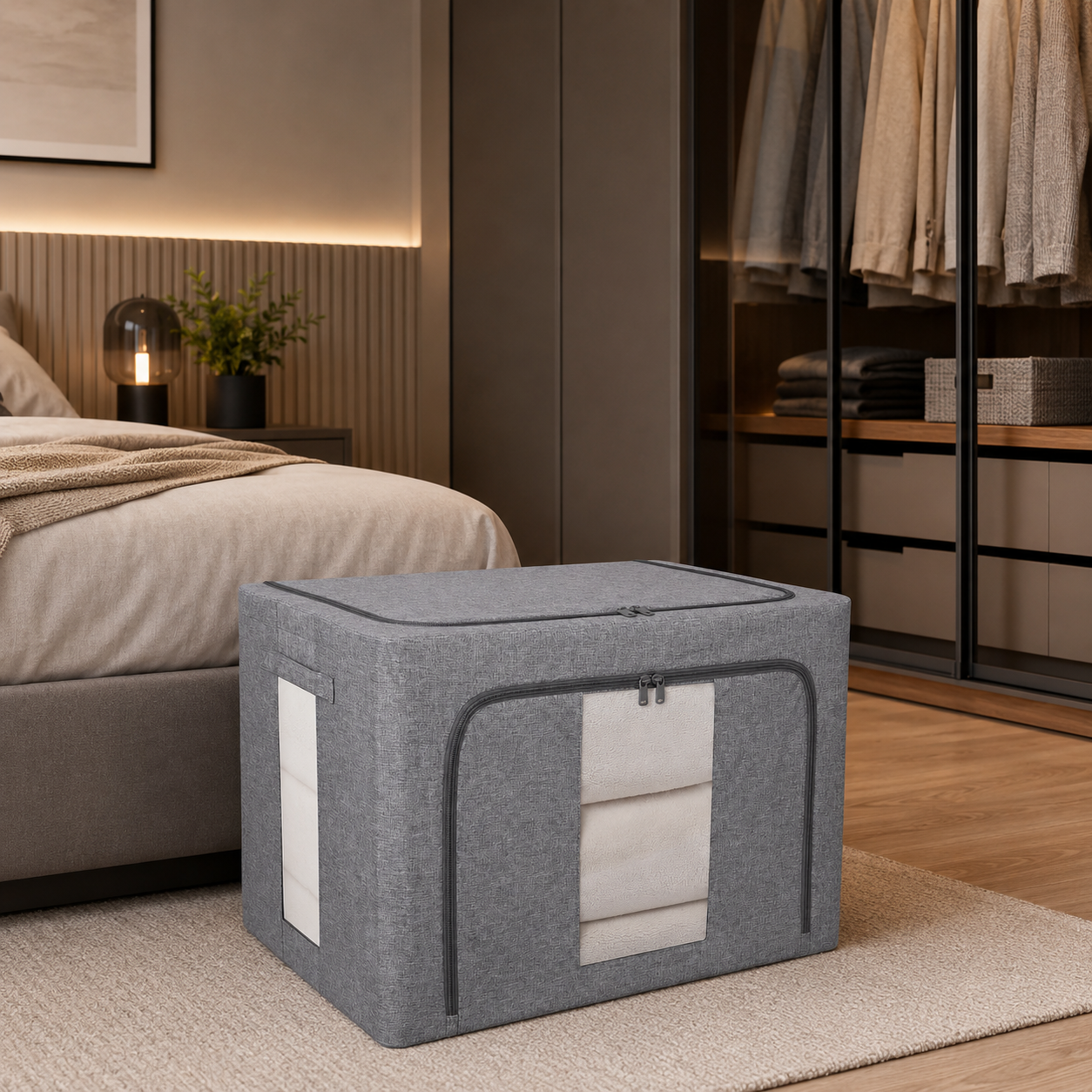 caja gris de ag box siendo utilizada en un espacio minimalista 