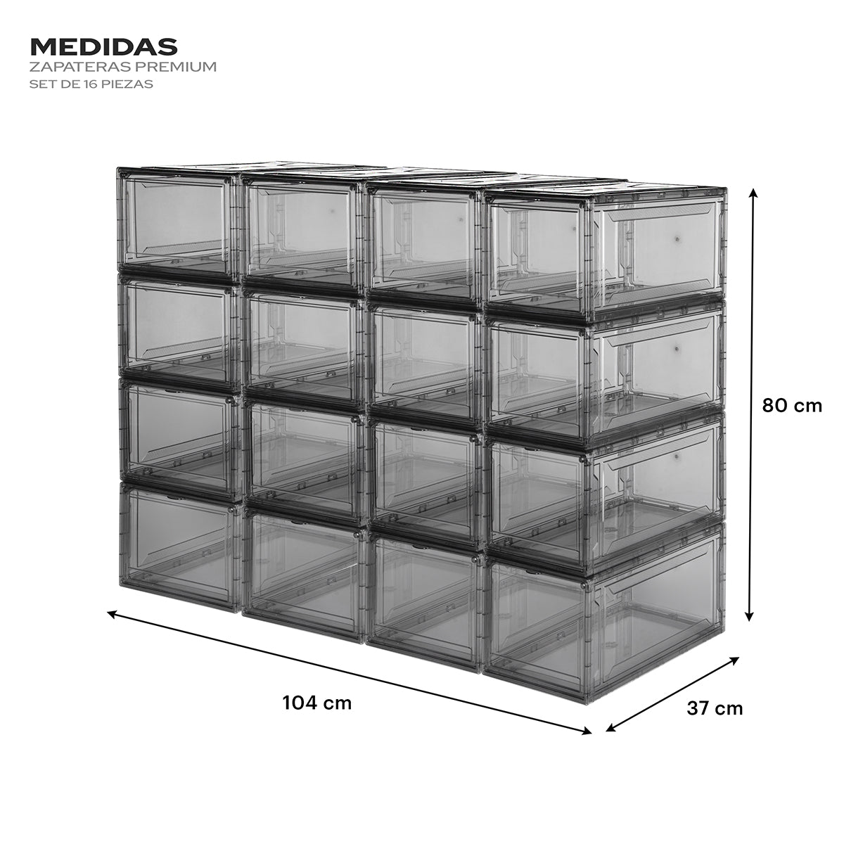 infografia con el tamaño de las 16 cajas apiladas 