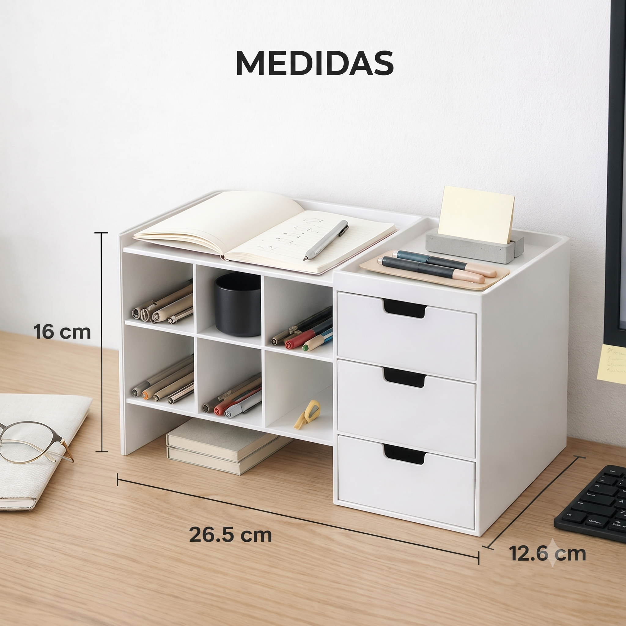 medidas del organizador blanco de la marca litem 