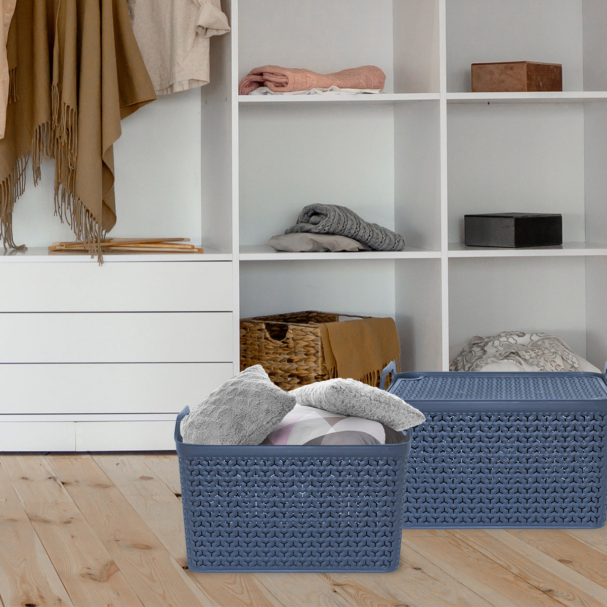 Sistema de organizacion de componentes utilizando la cesta gris M de AG Box en una casa